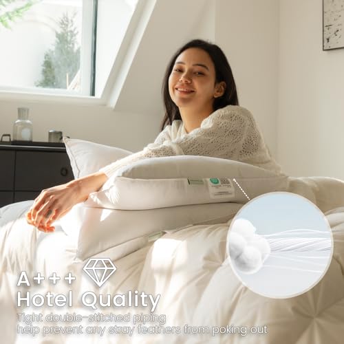 Goose Feather Down Pillows Queen Size Set of 2 with 600TC 100% Cotton Cover O4686