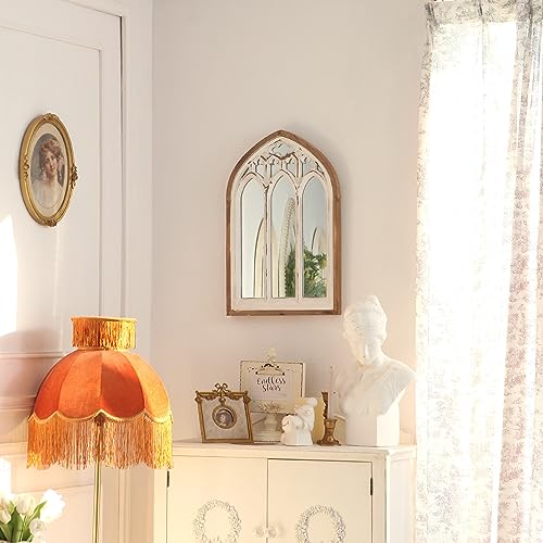 Arch Window Wall Mirror with Wooden Frame 16.14" x 1.38" x 25.2" R43311