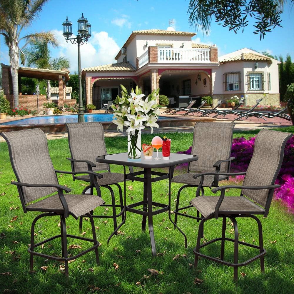 Swivel Bar Stools Set with All-Weather Metal Frame P4715