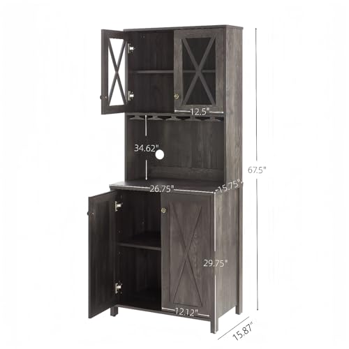 Grey Wood Storage Cabinet with Microwave Stand M6127