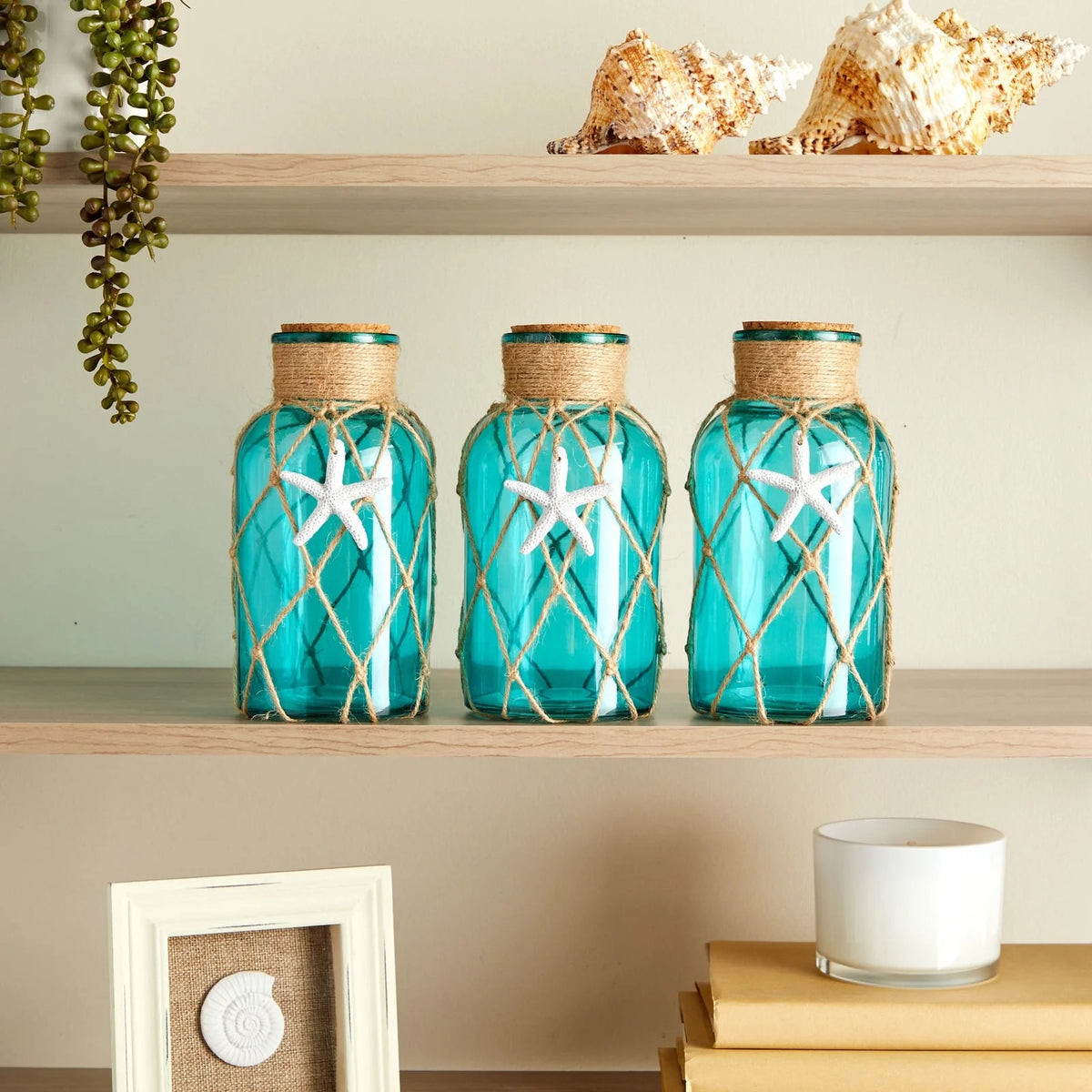 3 Pack Blue Glass Vase with Cork Lid S288