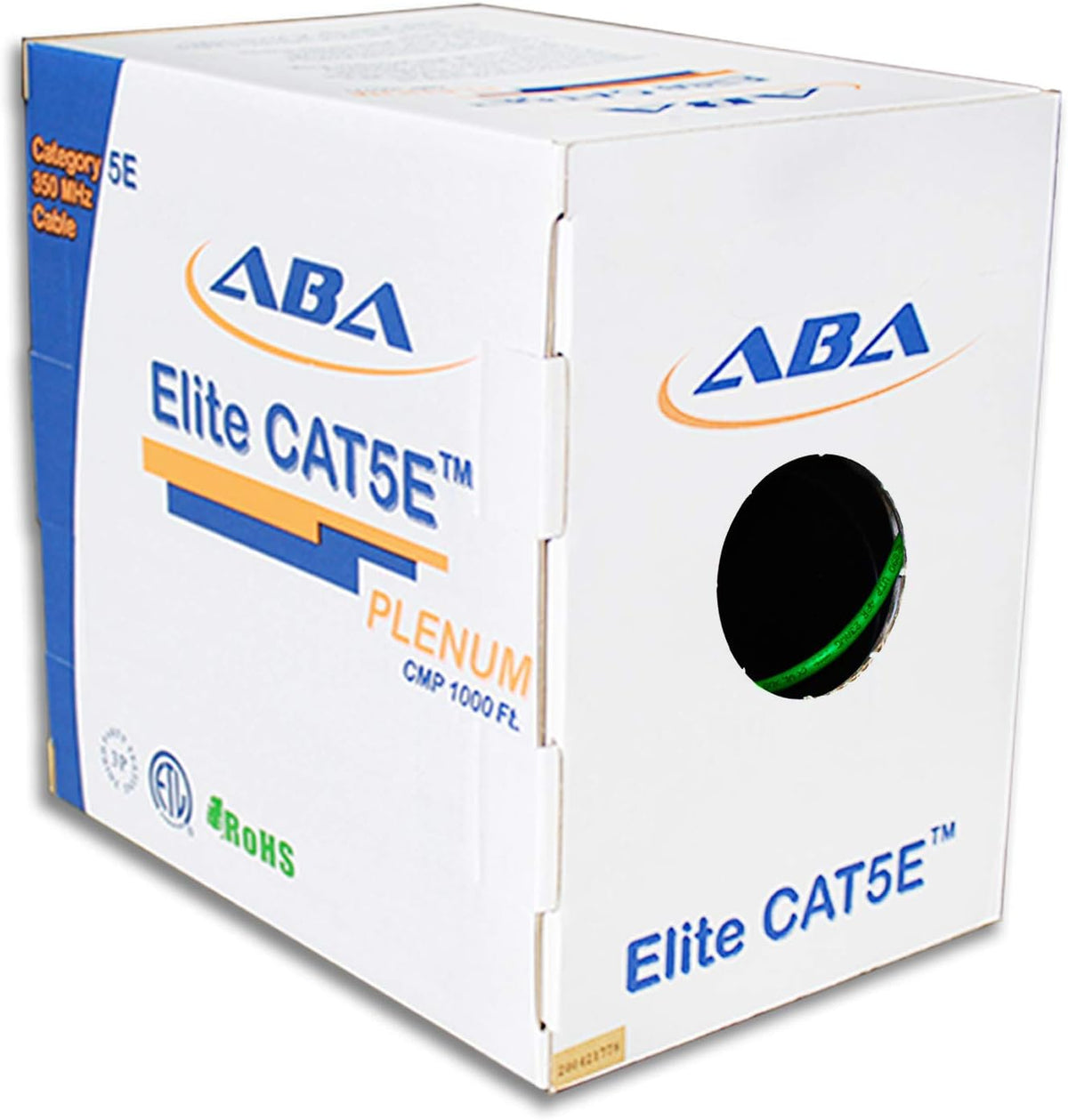 CAT5E Plenum Ethernet Cable 1000ft UTP 24AWG Solid Bare Copper Yellow T79518