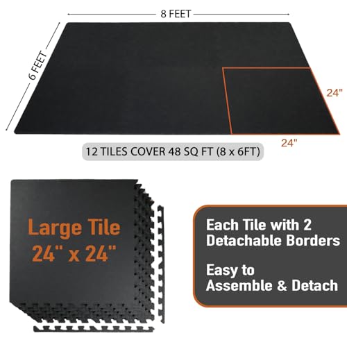 0.56in Thick 24 Sq Ft Interlocking Rubber Top EVA Foam Exercise Mats N914052