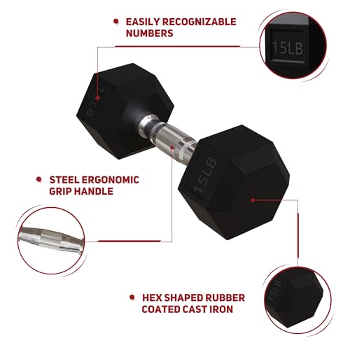 Rubber Coated Hex Dumbbell Set with Storage Rack U669677