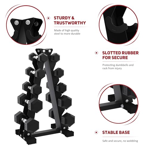 Rubber Coated Hex Dumbbell Set with Storage Rack U669677