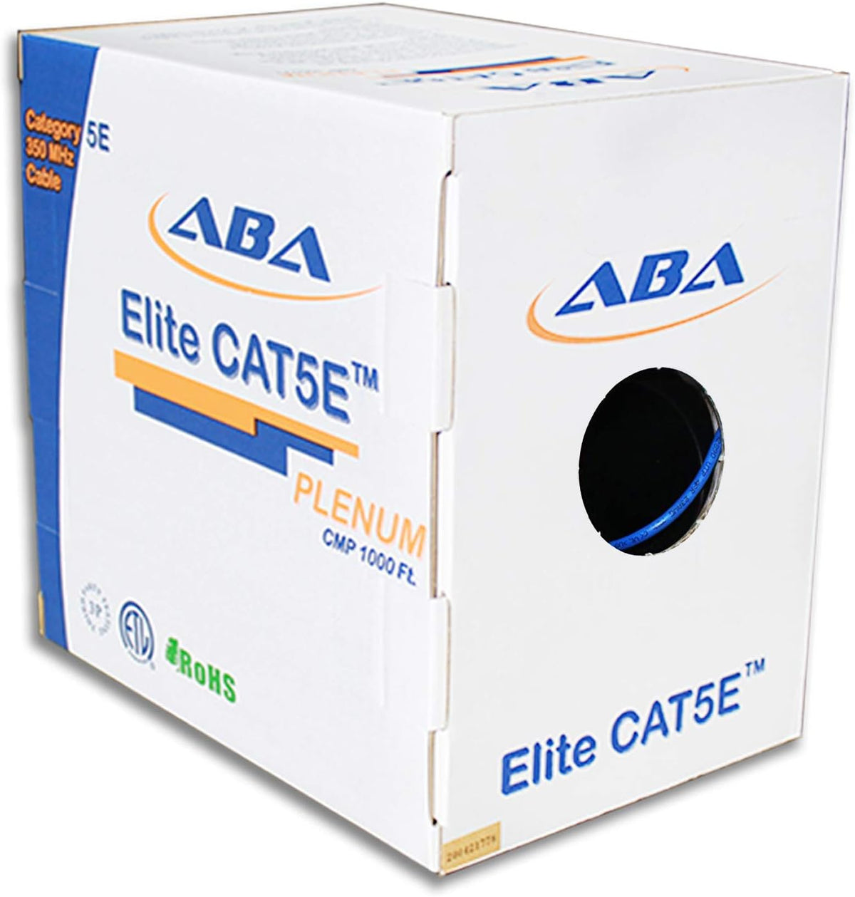 CAT5E Plenum Ethernet Cable 1000ft UTP 24AWG Solid Bare Copper Yellow T79518