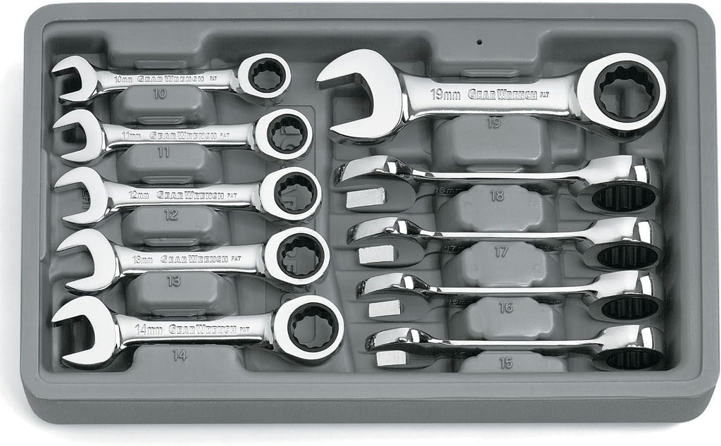 10 Pc. 12 Pt. Stubby Ratcheting Combination Wrench Set, Metric Z989441