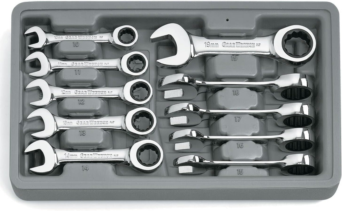 10 Pc. 12 Pt. Stubby Ratcheting Combination Wrench Set, Metric Z989441