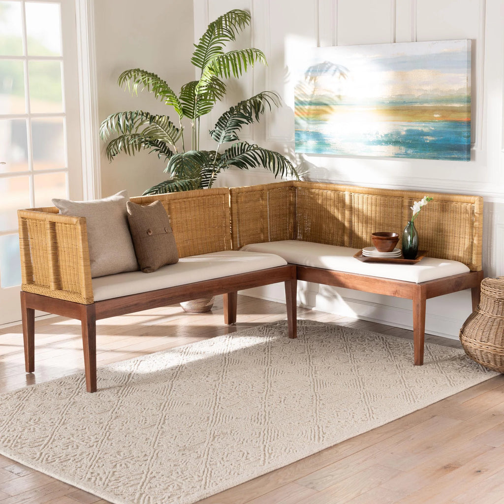 2-Piece Brown Boho Dining Banquette Set J34819