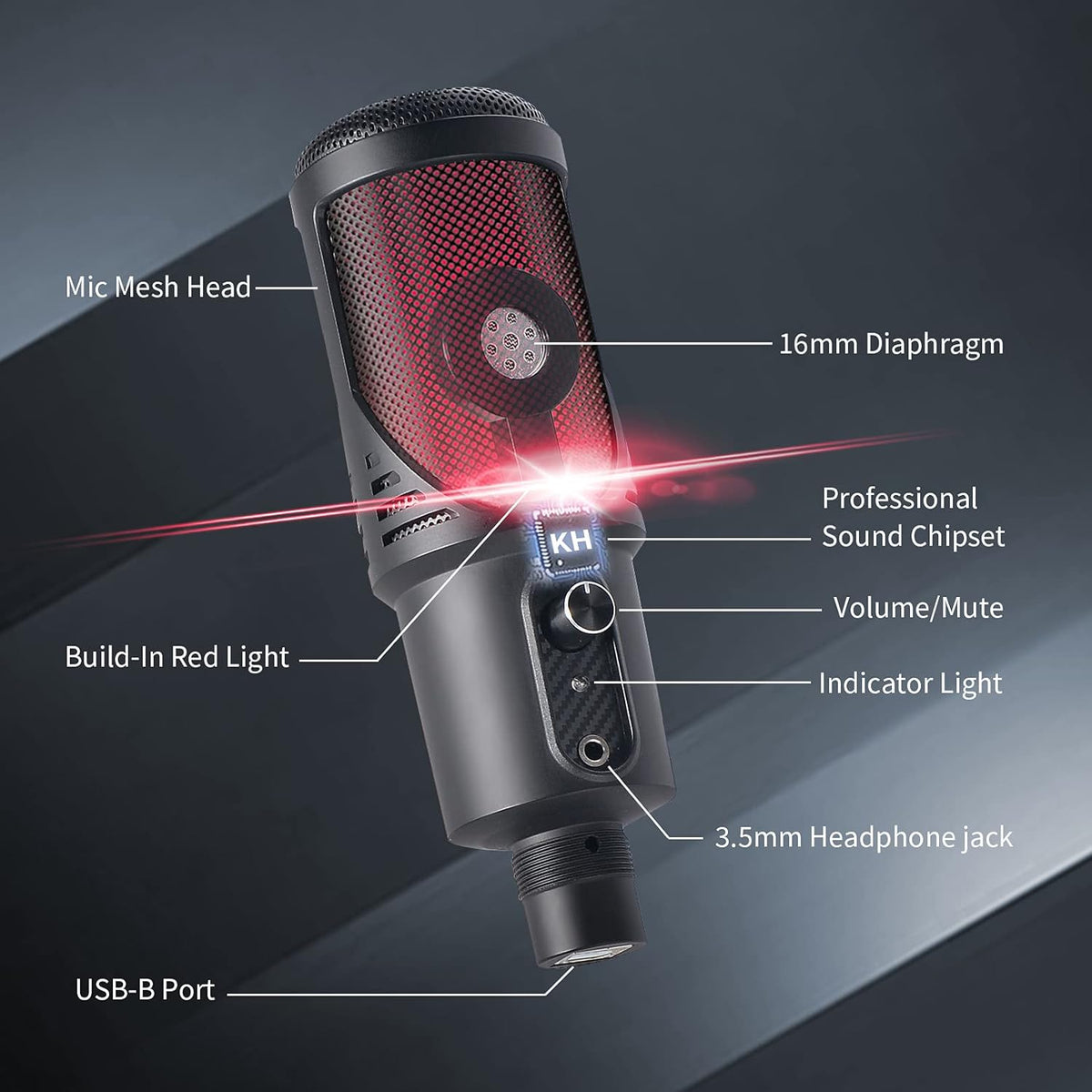 Red LED USB Condenser Microphone, Cardioid, Pack of 2 A888932