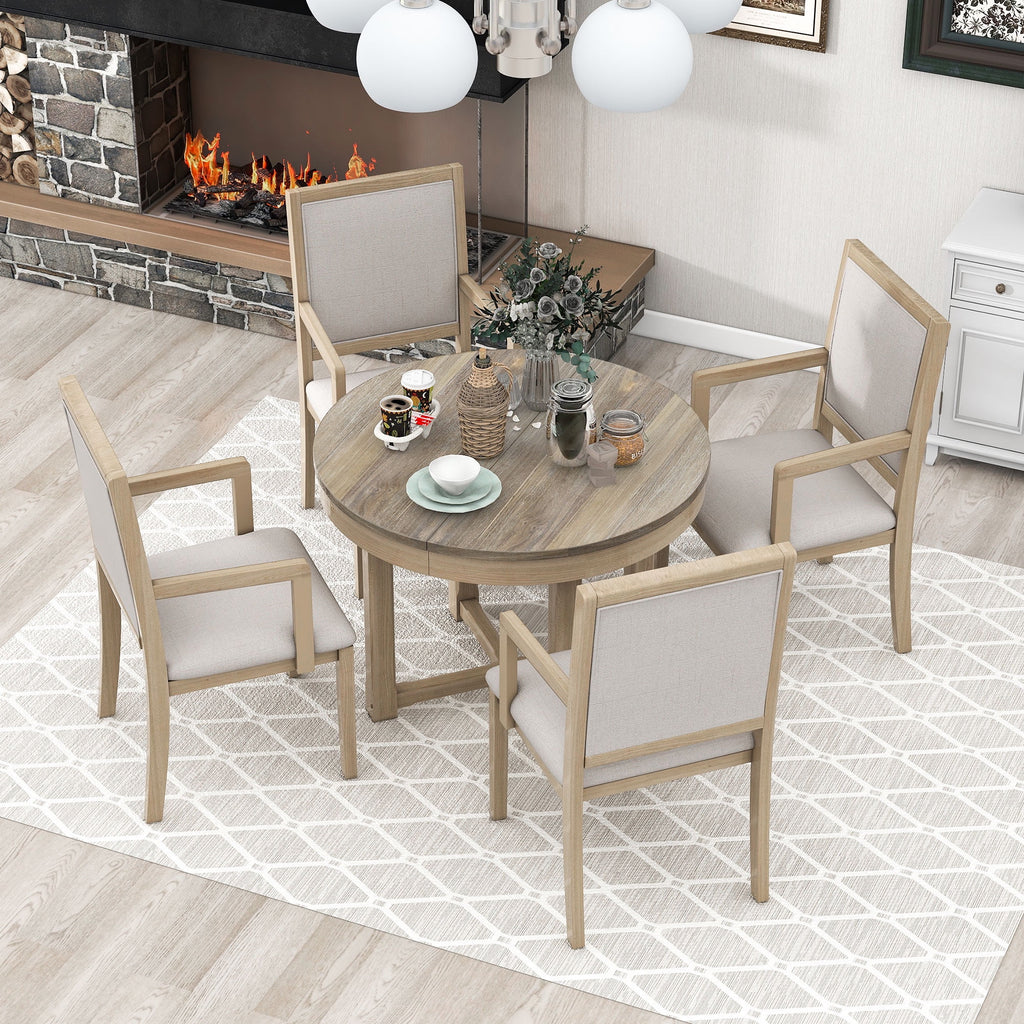 5-Piece Extendable Wood Dining Table Set with 4 Upholstered Chairs C382283
