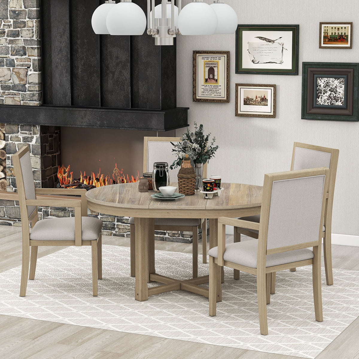 5-Piece Extendable Wood Dining Table Set with 4 Upholstered Chairs C382283