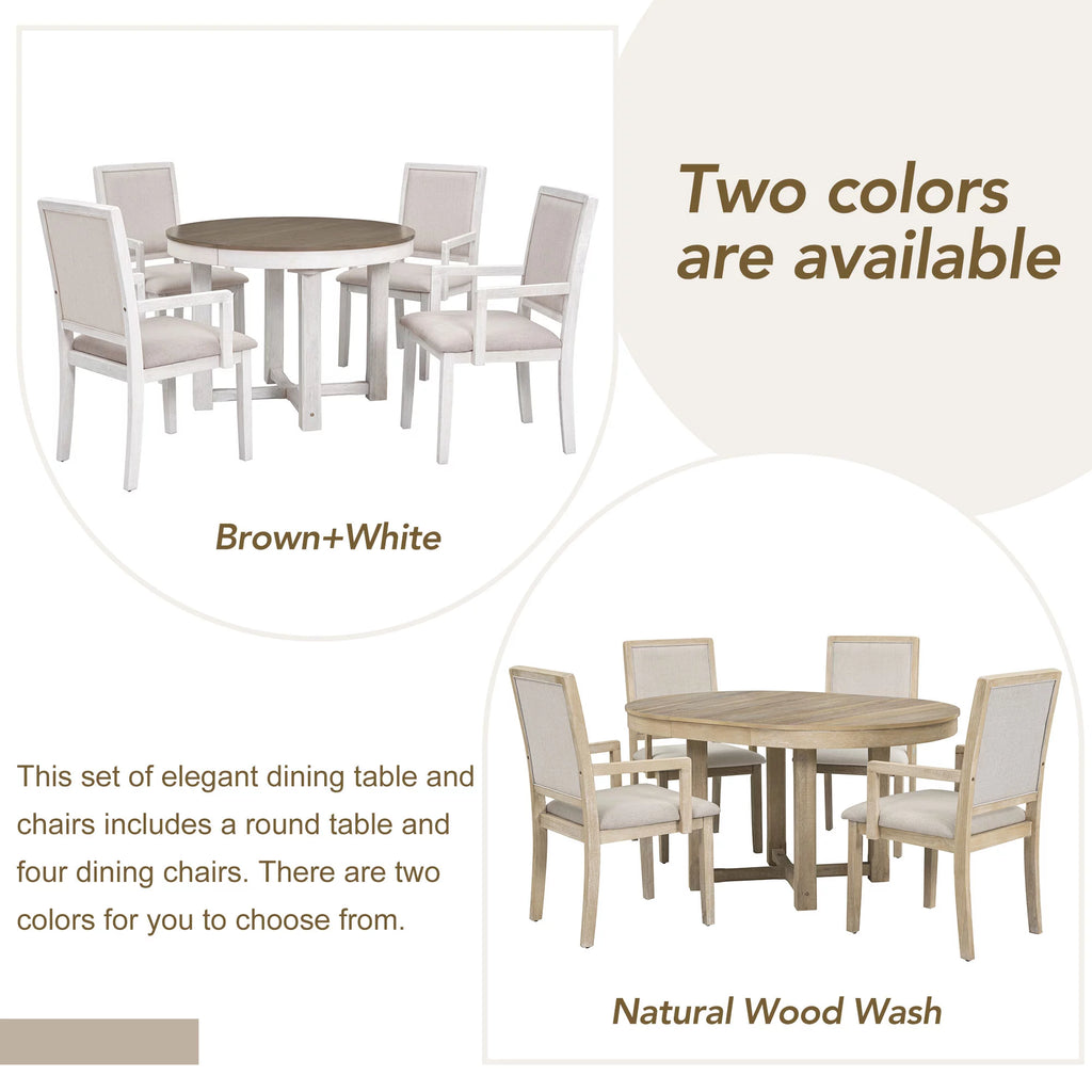 5-Piece Extendable Wood Dining Table Set with 4 Upholstered Chairs C382283