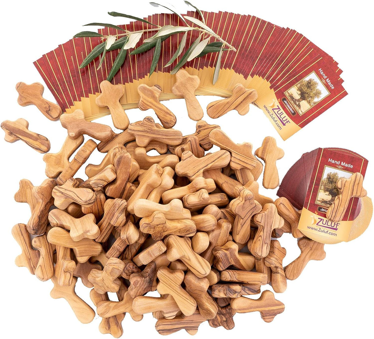 100 Small Olive Wood Pocket Crosses with Certificates D7167