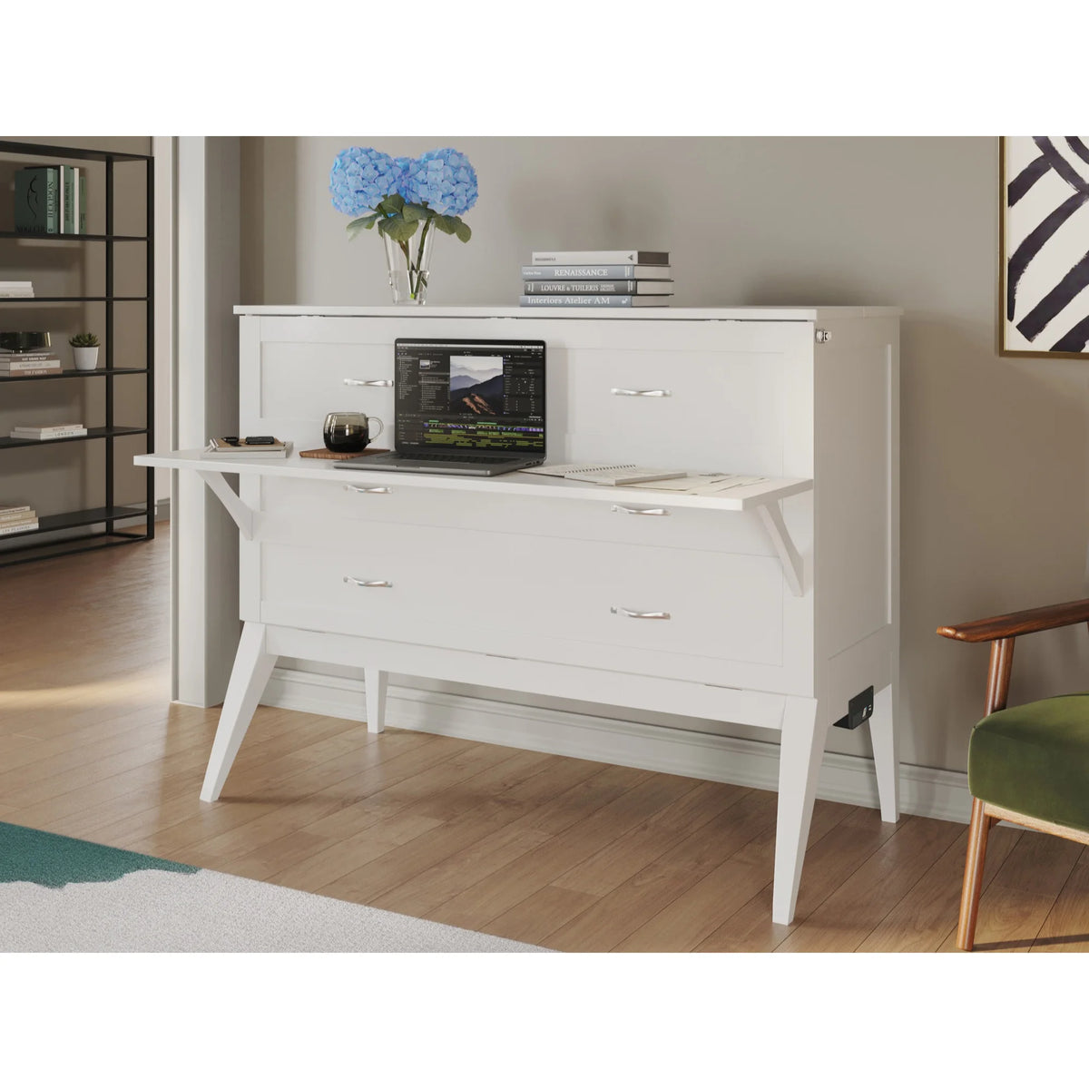 White Solid Wood Full Size Murphy Bed with Mattress H215611