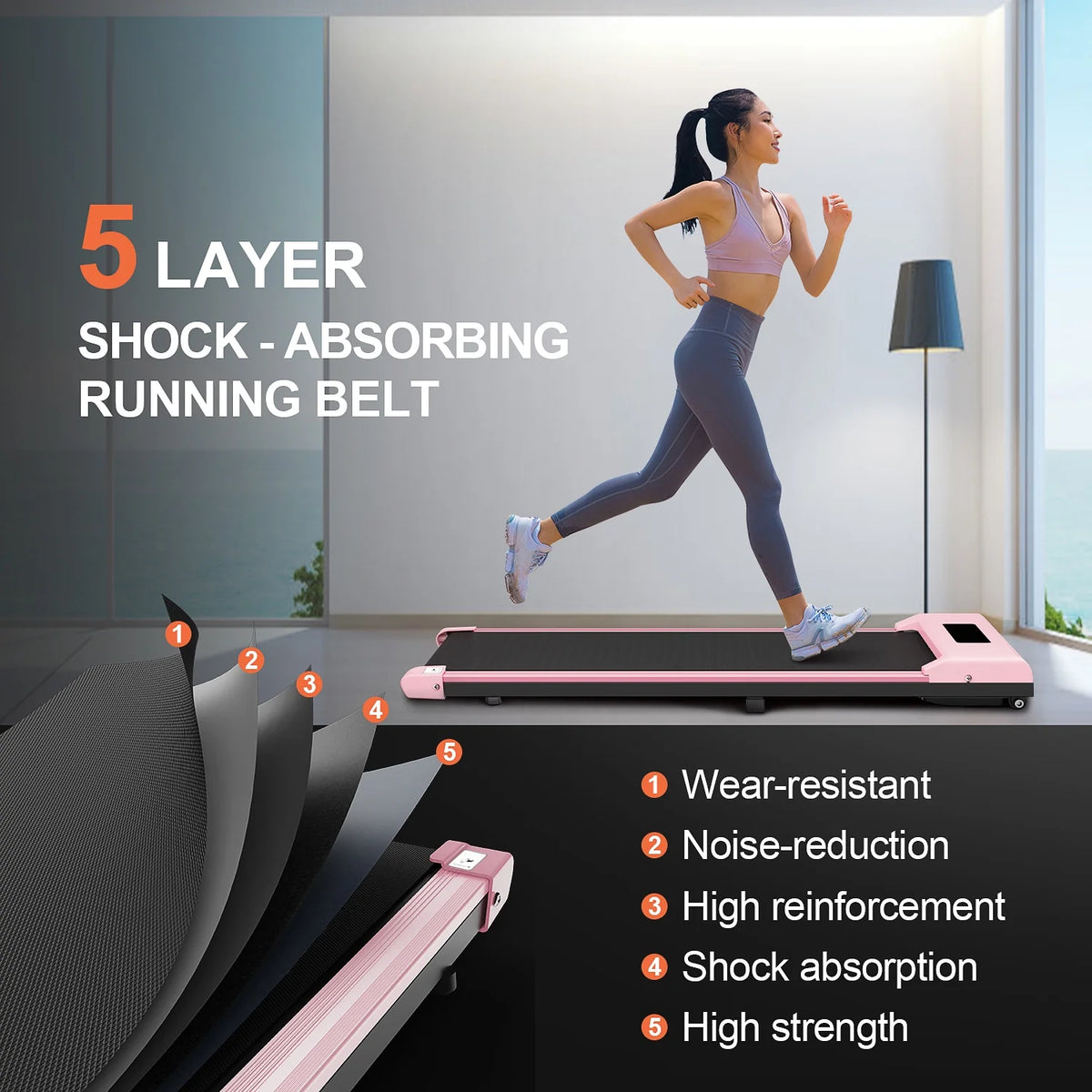 Portable Motorized Treadmill 6.25MPH 265 Lb Capacity Pink H25564