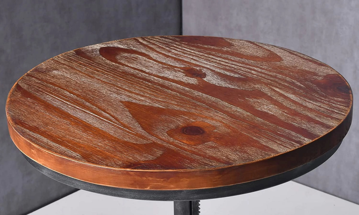 Industrial Bar Table Swivel Round Wooden Top Height Adjustable Bistro Table N3399