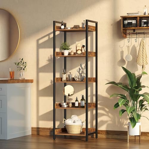 6 Tier Rustic Brown Bookshelf with 4 Hooks G261
