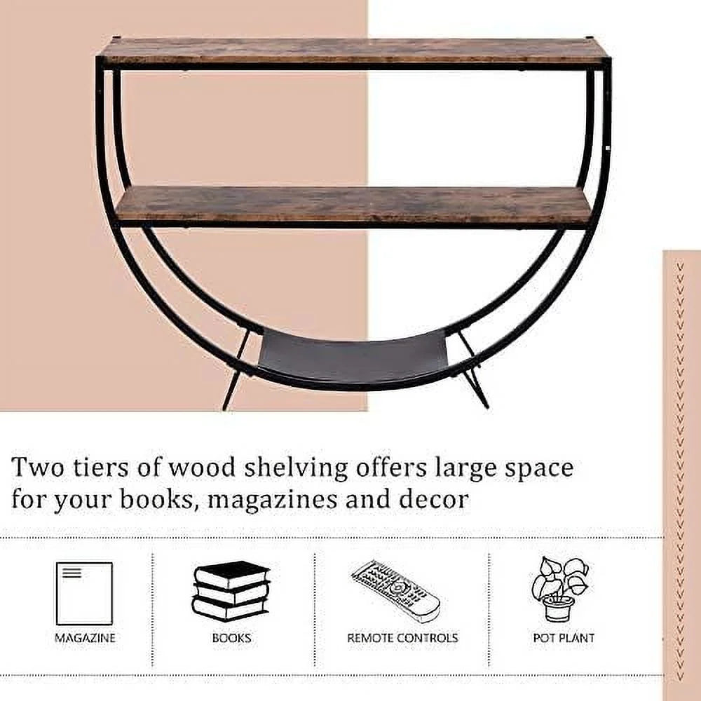48" Demilune Shape Console Table with Open Shelf Rustic Brown R226229