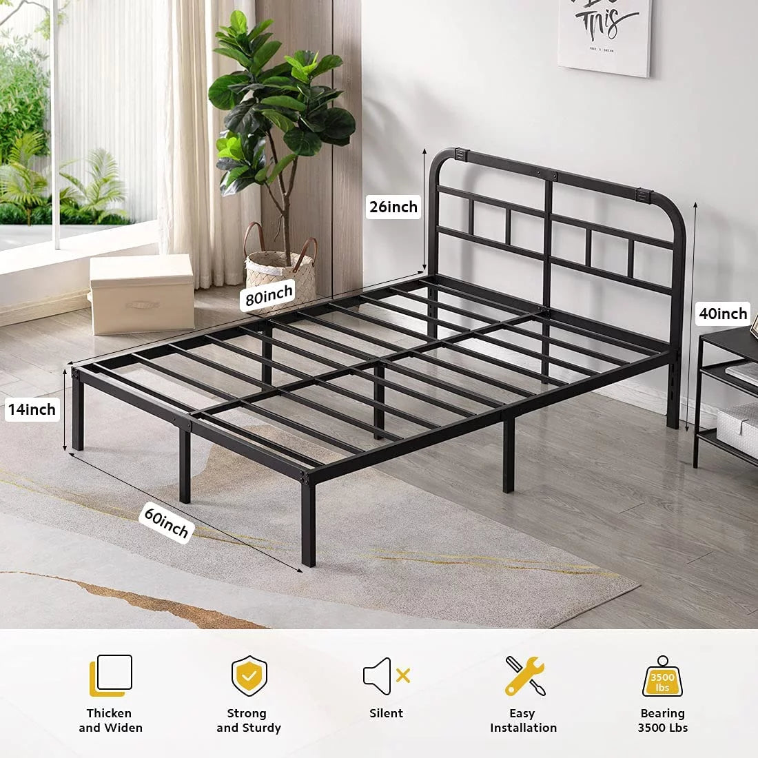 14 inch Queen Bed Frame with Headboard S6339