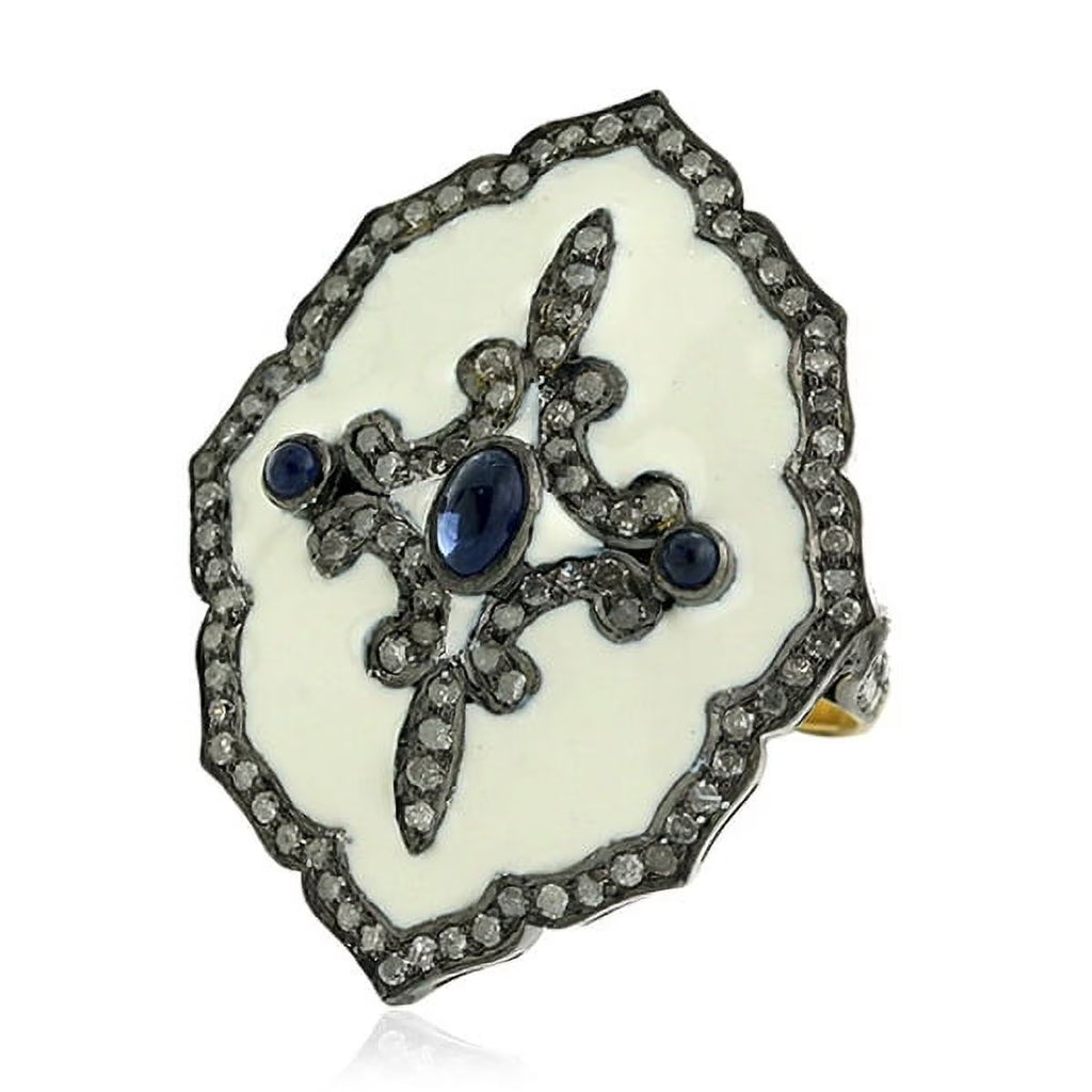 18k Gold 925 Sterling Silver Enamel Ring S93007