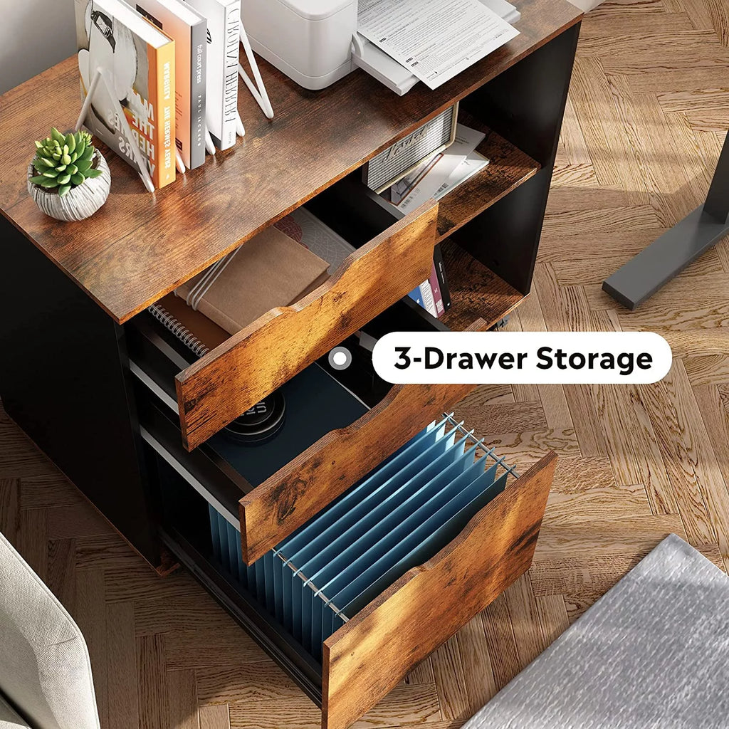3 Drawer Rolling File Cabinet with Storage Shelves I199