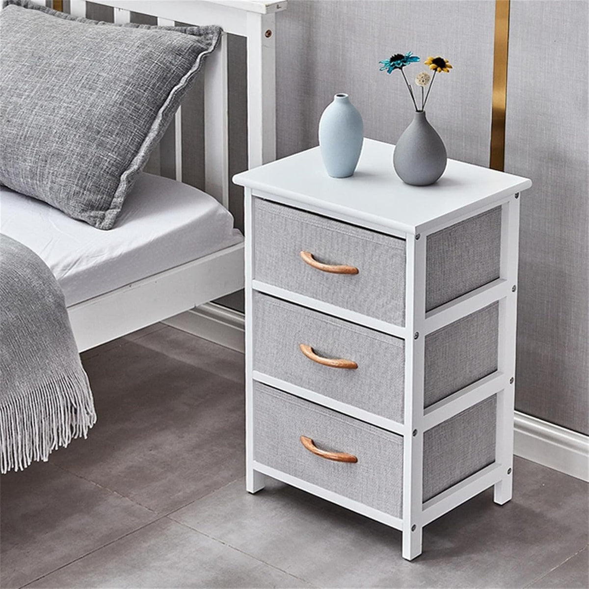 White 3 Drawer Wood Nightstand Dresser L226627