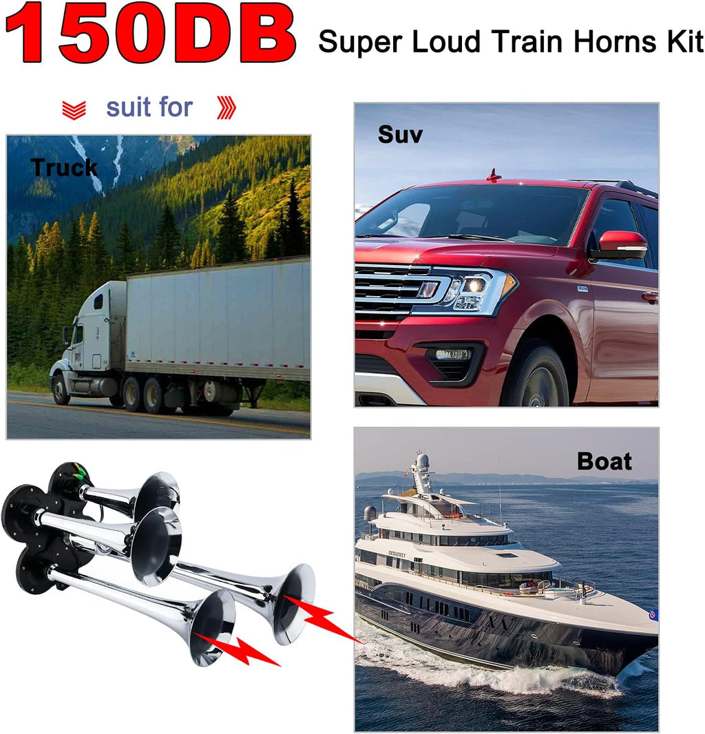 150DB Train Horns Kit with 120 PSI 12V Compressor and Gauge J763