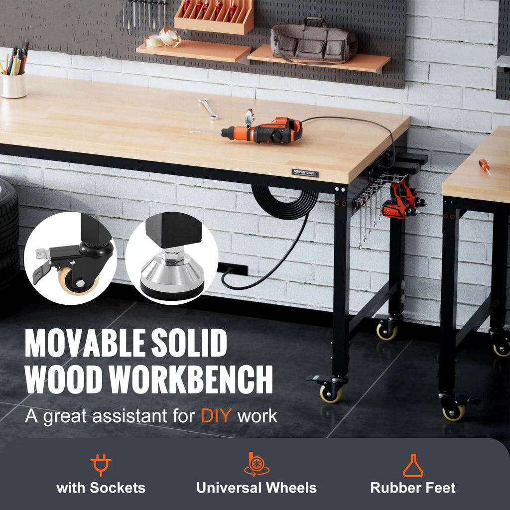 Adjustable 72" L X 25" W Workbench with Universal Wheels, 3000 LBS Load Capacity L4773