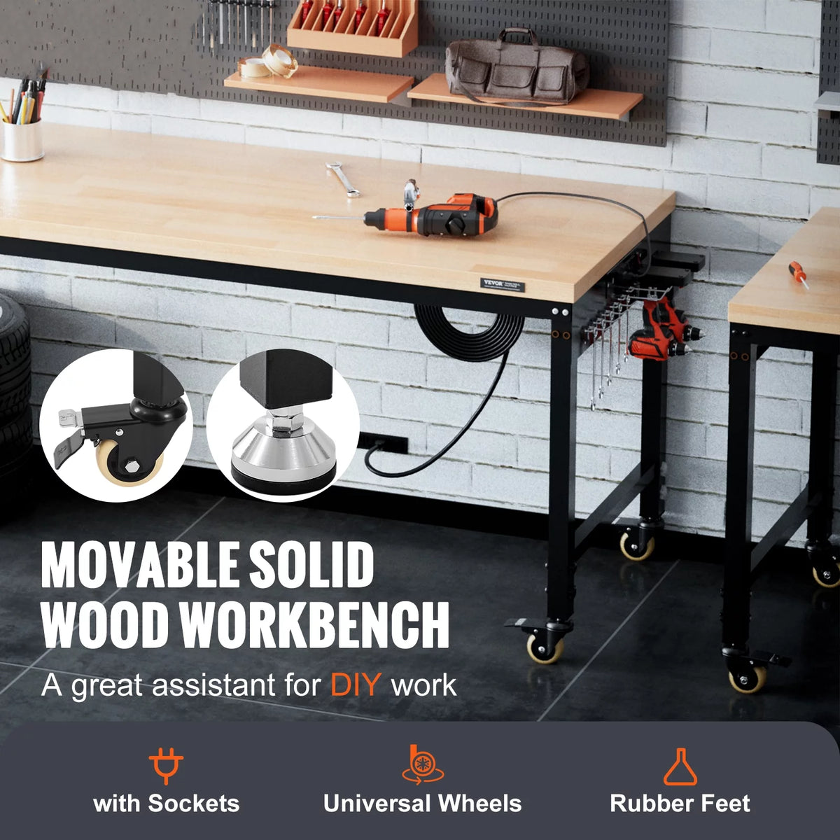 Adjustable 72" L X 25" W Workbench with Universal Wheels, 3000 LBS Load Capacity L4773
