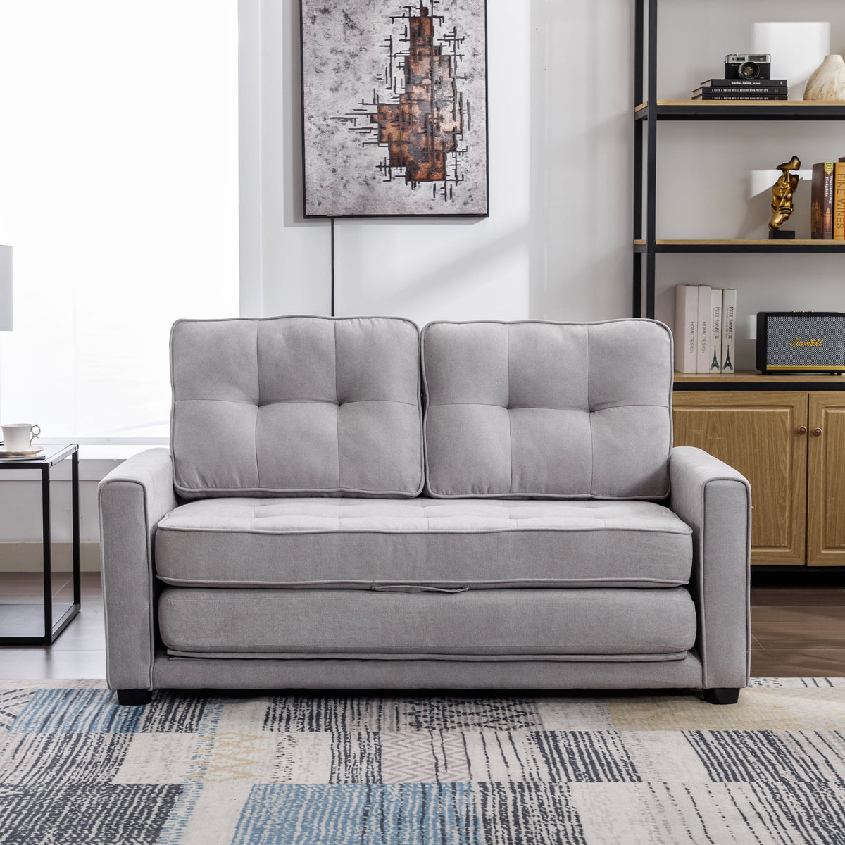 Grey Upholstered Loveseat Sofa with Pull-Out Bed J203082