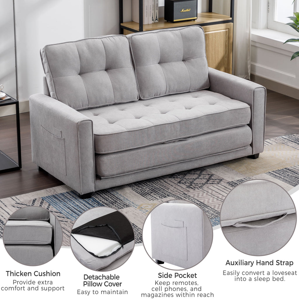 Grey Upholstered Loveseat Sofa with Pull-Out Bed J203082