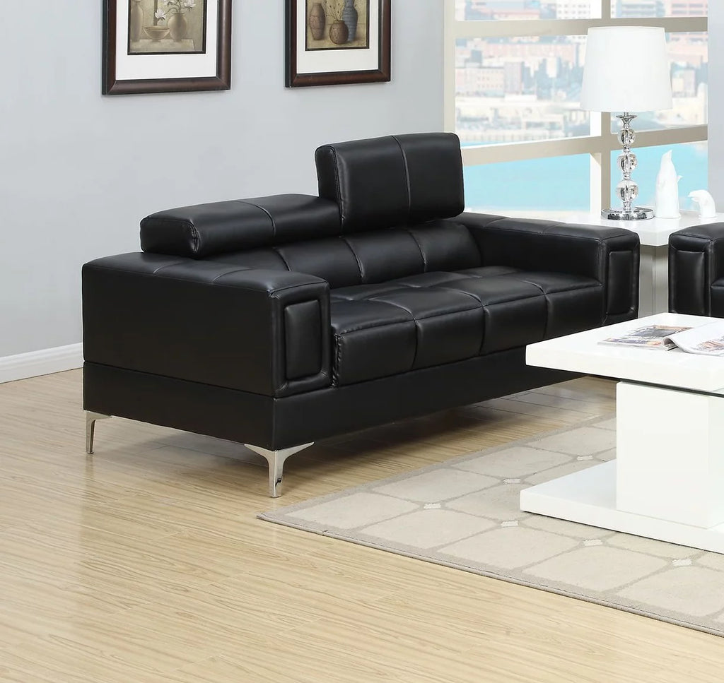 Black Faux Leather Sofa and Loveseat 2pc Set H7163
