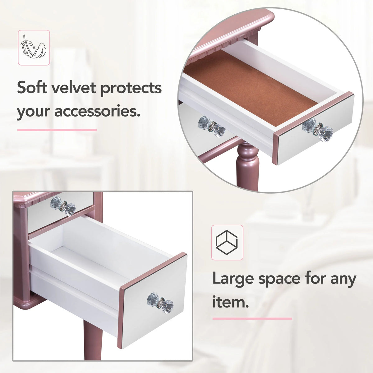 Pink Vanity Set with Tri-Fold Mirror and Stool Q434
