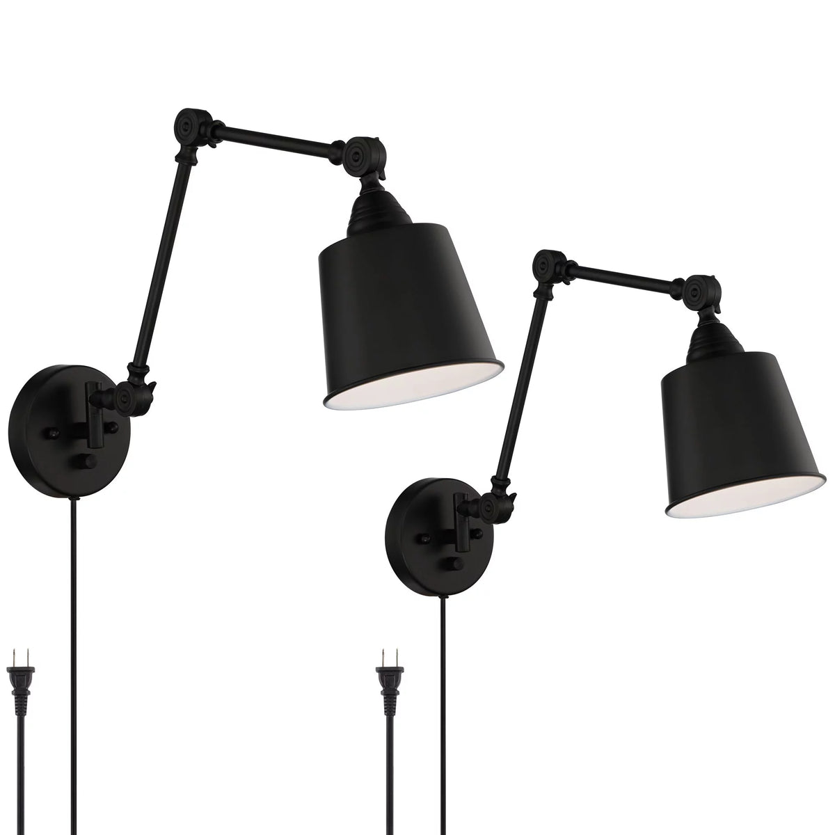 Black Metal Plug-in Wall Lamps Set of 2 T827
