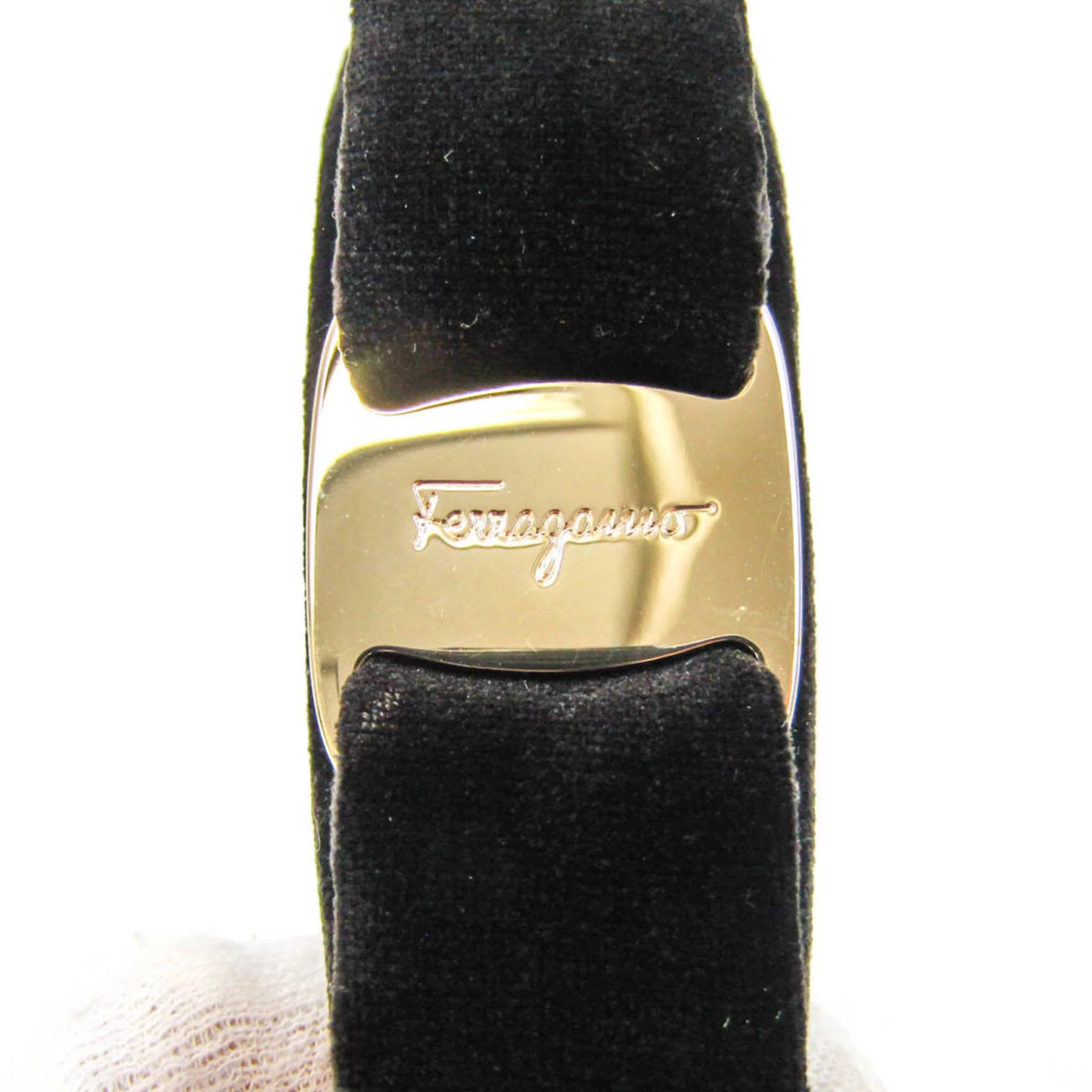 Pre-Owned Leather Metal Women's Alice Band Black, Champagne Gold R538