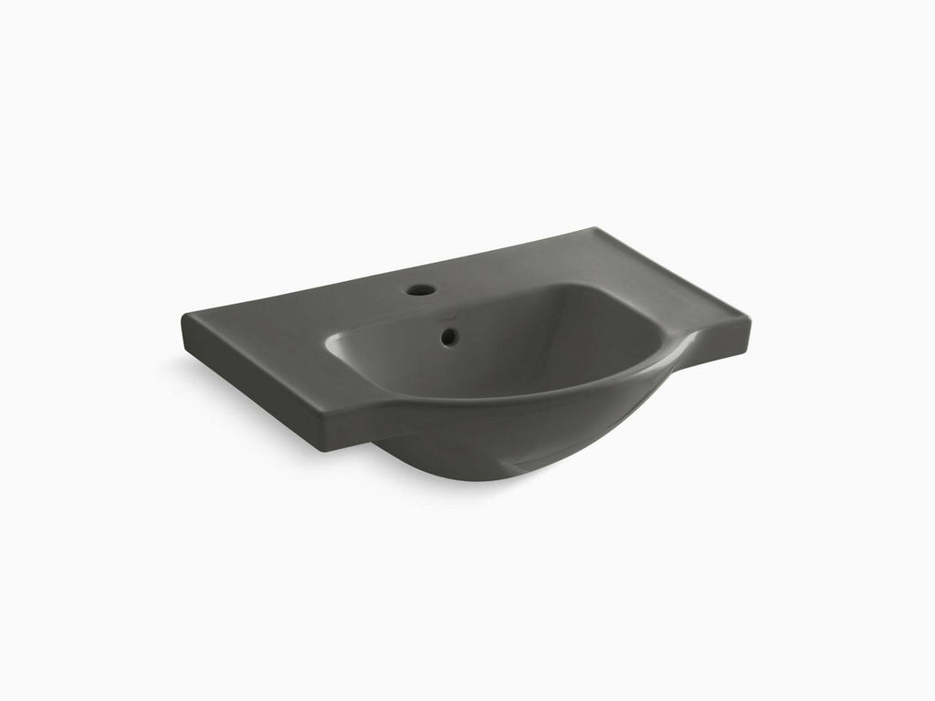 24 In. Pedestal Bathroom Sink Basin with Single Faucet Hole, Thunder Grey H432