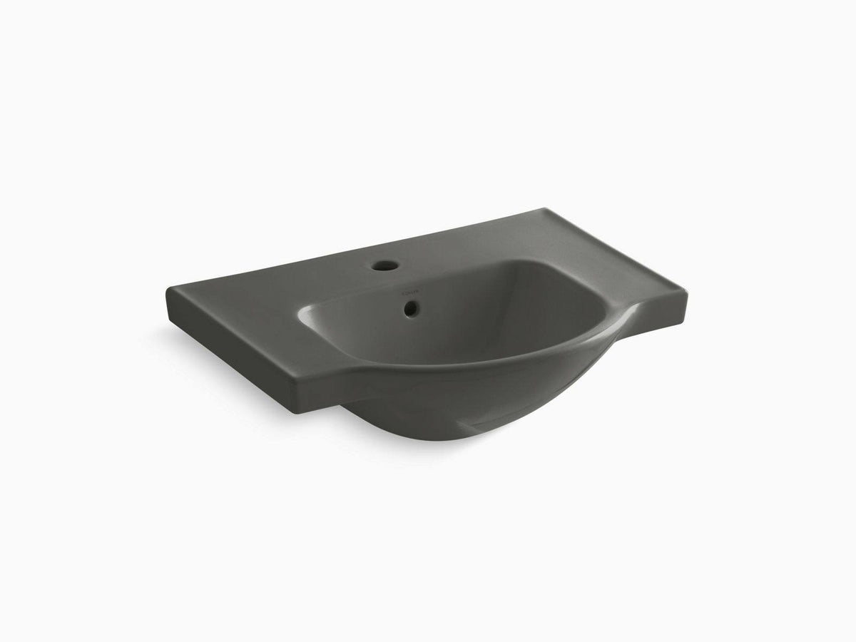24 In. Pedestal Bathroom Sink Basin with Single Faucet Hole, Thunder Grey H432