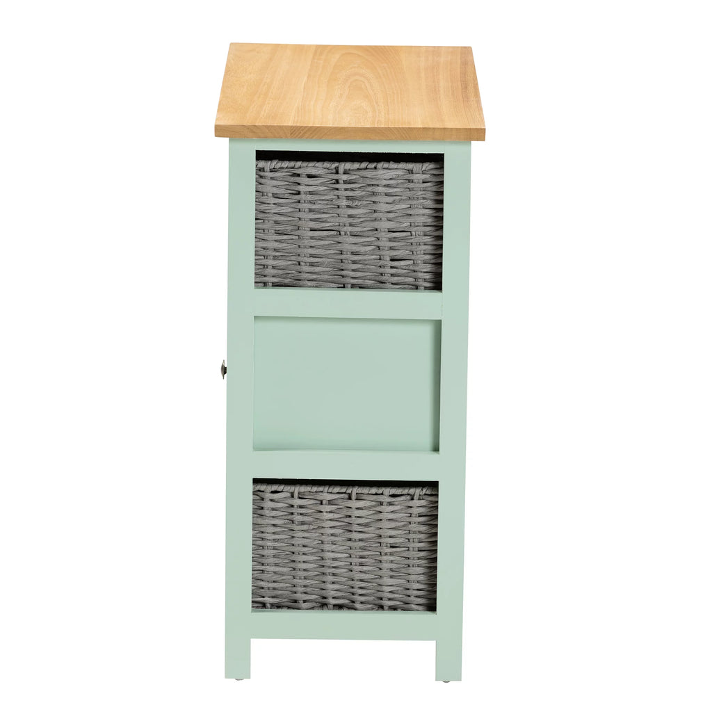 Oak Brown and Mint Green Wood 3-Drawer Storage Unit with Baskets H33711