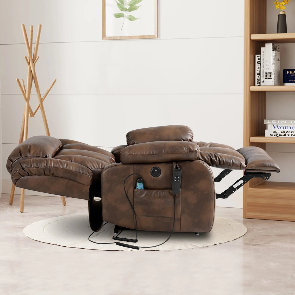 Brown Leather Dual Motor Lift Recliner Chair with Heat and Massage X30371