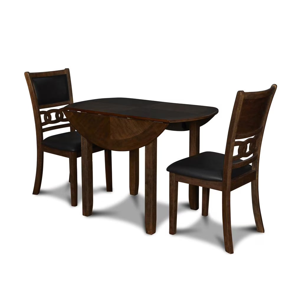 Solid Wood Drop Leaf Dining Table with 2 Chairs in Brown R28132