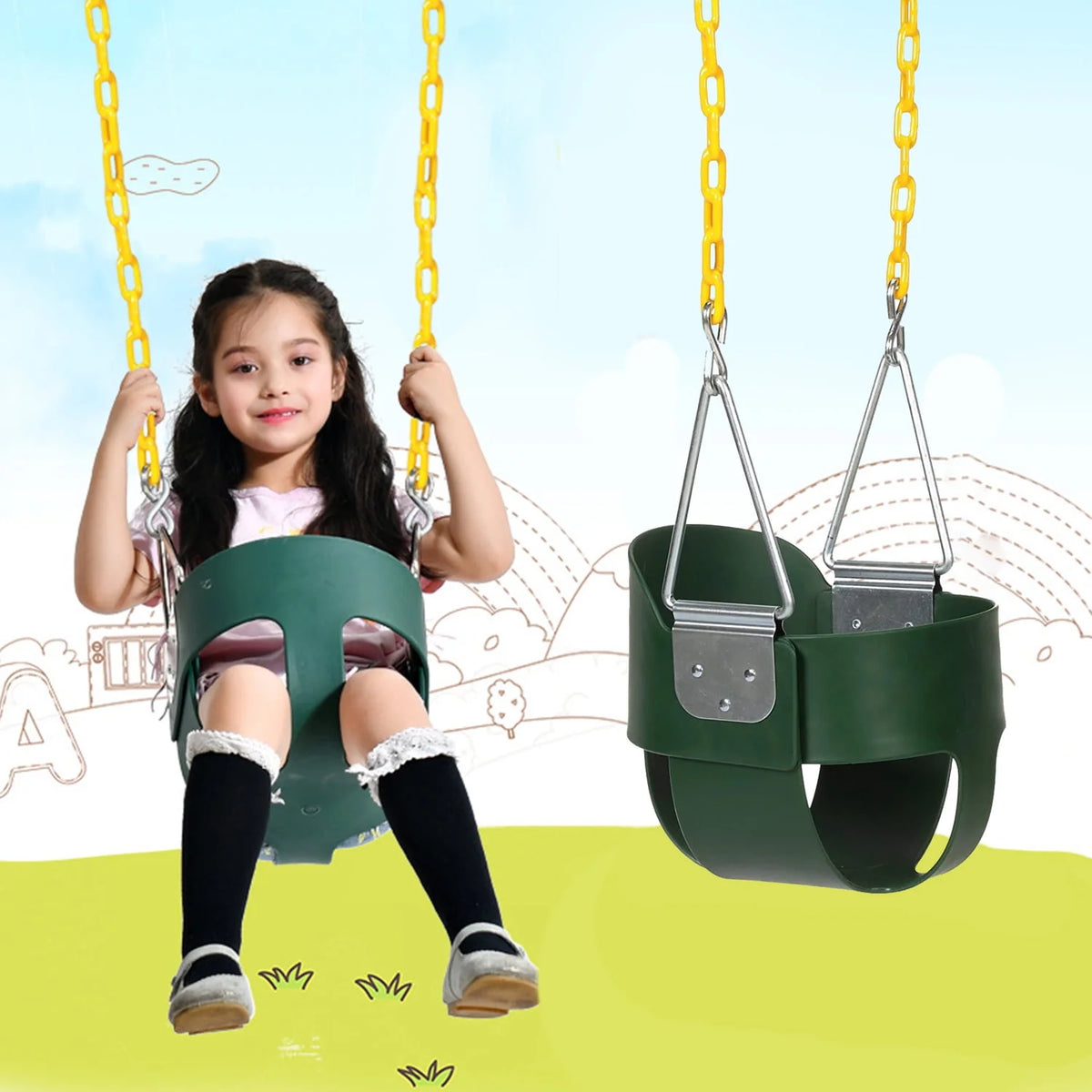 High Back Toddler Bucket Swing Seat with Coated Chains I544