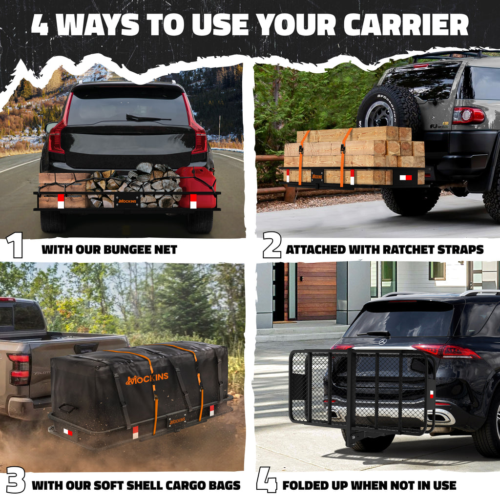 Cargo Carrier Hitch Mount Cargo Basket with Foldable Raise Arm E3224