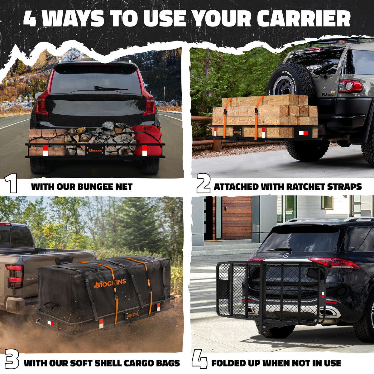 Cargo Carrier Hitch Mount Cargo Basket with Foldable Raise Arm E3224