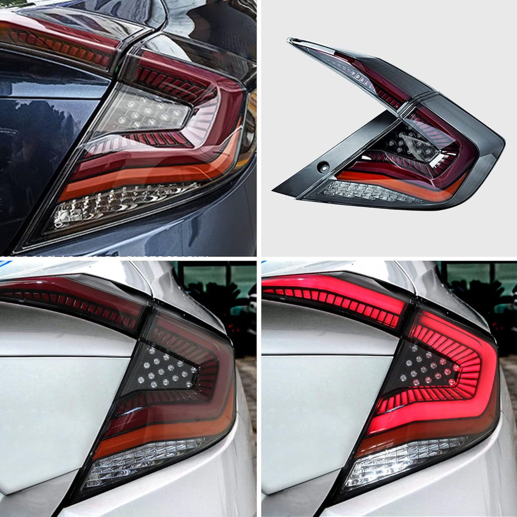 LED Clear Taillights Assembly for 2016-2020 Honda Civic Sedan, Set U77736