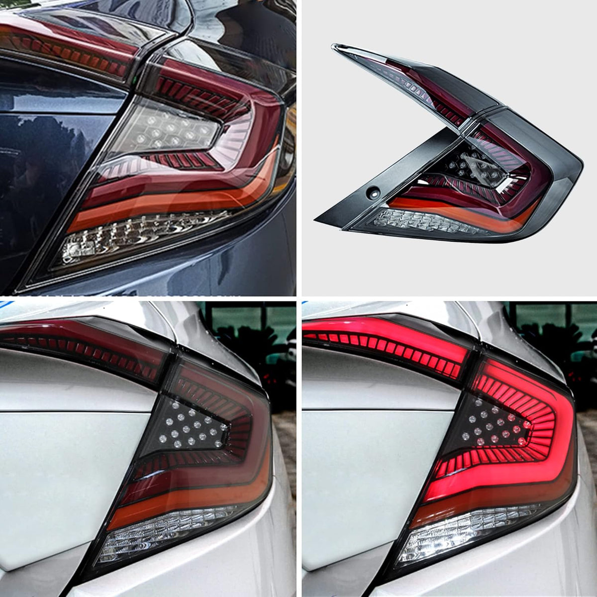 LED Clear Taillights Assembly for 2016-2020 Honda Civic Sedan, Set U77736