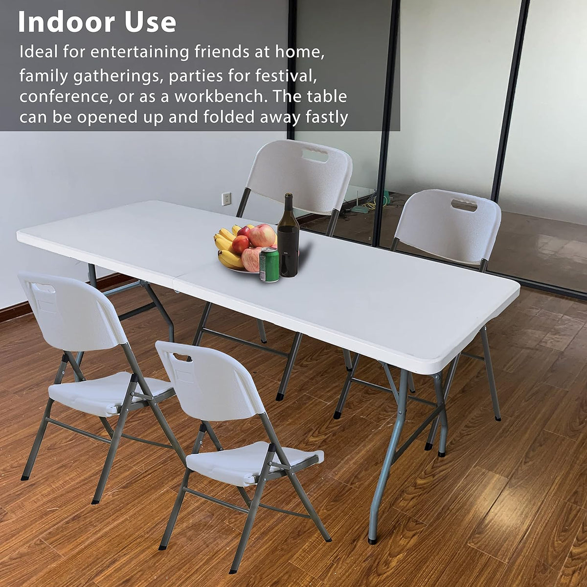 6 Foot Folding Table, Indoor Outdoor Portable Plastic Utility Table, White Z8843
