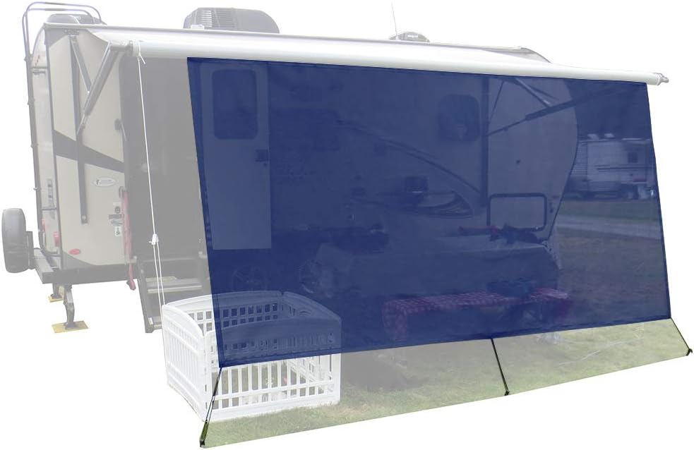Navy Blue Mesh RV Awning Sunshade Screen 7' X 12' 3'' H34273