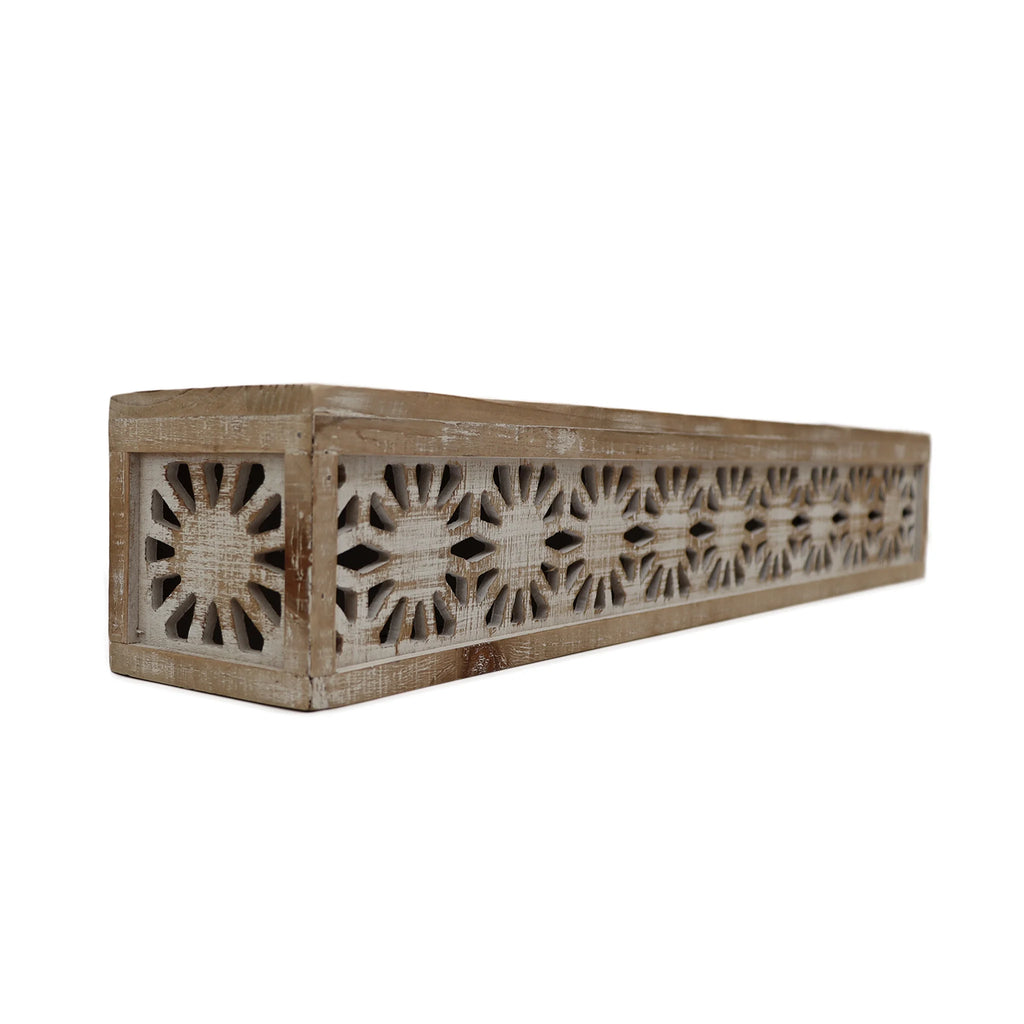 Hand-Carved Wooden Floral-Patterned Floating Wall Shelf K332442