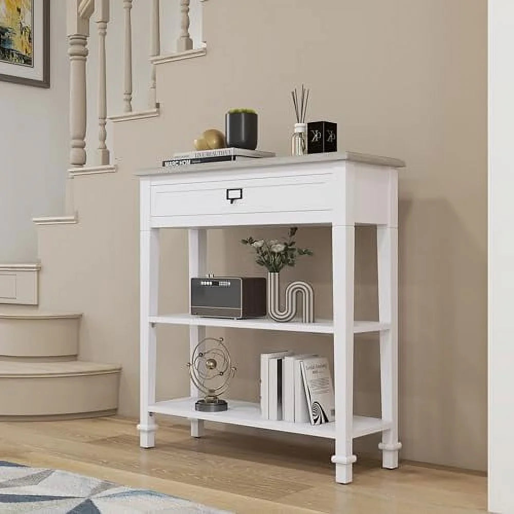 Rustic White Console Table with 2 Drawers I3229